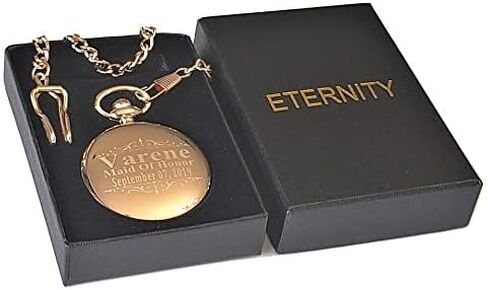 6 Custom Engraved Pocket Watches - Gift Set for His or her Wedding Set - Groomsmen Personalized Watches with Chain and Box Included - Engraving Included in Kuwait