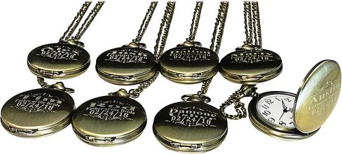 6 Custom Engraved Pocket Watches - Gift Set for His or her Wedding Set - Groomsmen Personalized Watches with Chain and Box Included - Engraving Included in Kuwait