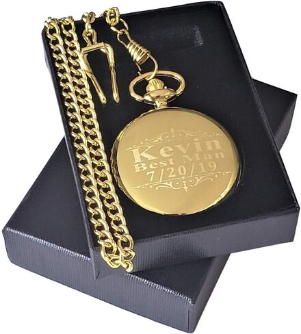 6 Custom Engraved Pocket Watches - Gift Set for His or her Wedding Set - Groomsmen Personalized Watches with Chain and Box Included - Engraving Included in Kuwait