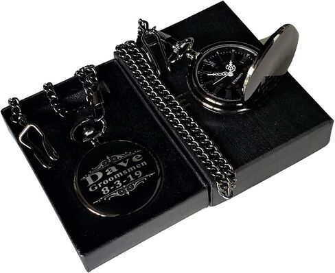 6 Custom Engraved Pocket Watches - Gift Set for His or her Wedding Set - Groomsmen Personalized Watches with Chain and Box Included - Engraving Included in Kuwait