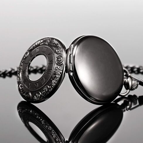 TREEWETO Mechanical Personalized Engraved Pocket Watch Skeleton Double Cover Roman Numerals Dial Personalized Gift with Box and Chain for Men Gift for Dad Son in Saudi Arabia