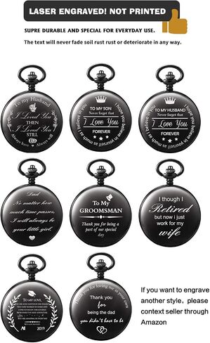 TREEWETO Mechanical Personalized Engraved Pocket Watch Skeleton Double Cover Roman Numerals Dial Personalized Gift with Box and Chain for Men Gift for Dad Son in Saudi Arabia