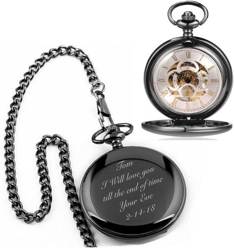 Personalized Antique Mechanical Movement Gunmetal Pocket Watch Custom Engraved Free with Gift Box - Ships from USA, PW51 in Saudi Arabia