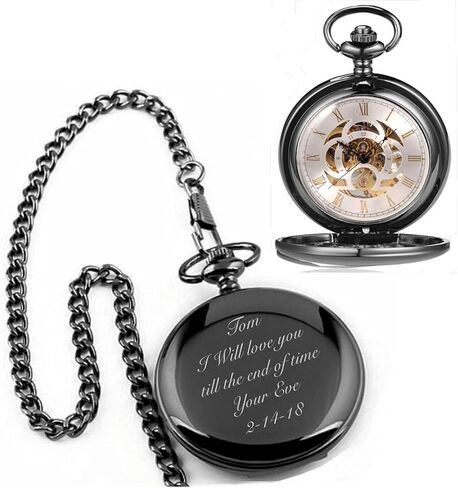 Personalized Antique Mechanical Movement Gunmetal Pocket Watch Custom Engraved Free with Gift Box - Ships from USA, PW51 in Saudi Arabia