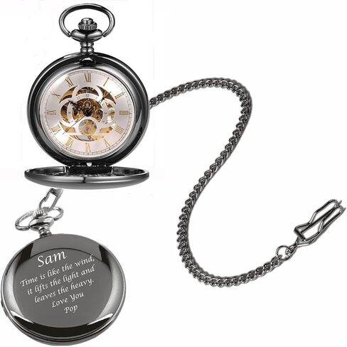 Personalized Antique Mechanical Movement Gunmetal Pocket Watch Custom Engraved Free with Gift Box - Ships from USA, PW51 in Saudi Arabia