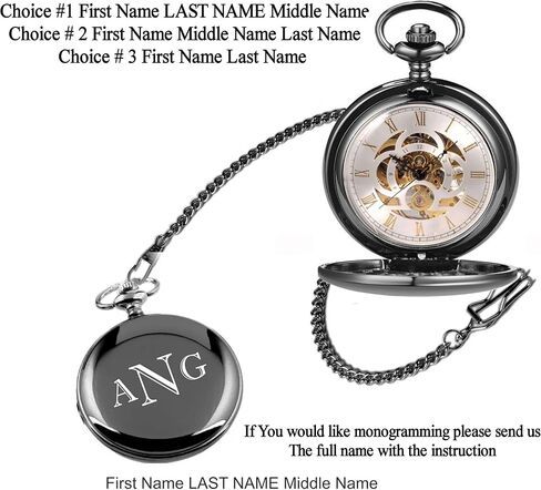 Personalized Antique Mechanical Movement Gunmetal Pocket Watch Custom Engraved Free with Gift Box - Ships from USA, PW51 in Saudi Arabia