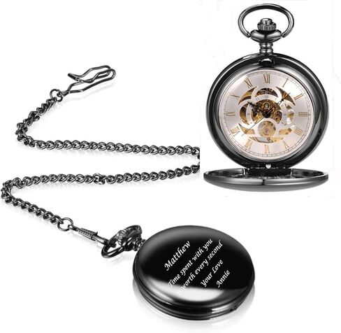 Personalized Antique Mechanical Movement Gunmetal Pocket Watch Custom Engraved Free with Gift Box - Ships from USA, PW51 in Saudi Arabia