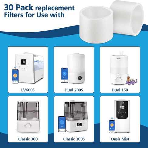 30-Pack Humidifier Replacement Filters/Wicks Compatible with LEVOIT LV600S / Dual 200S / Dual 150 / Classic 300 / Classic 300S / LV450S (Oasis Mist) Model Series Humidifier in Saudi Arabia