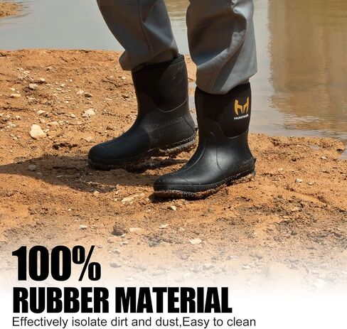 Hunthor Rubber Boots for Men with Steel Shank, 6mm Neoprene Insulated Rain Boots, Mid Calf Waterproof Rubber Work Boots for Hunting, Gardening, Farming, Fishing in Saudi Arabia