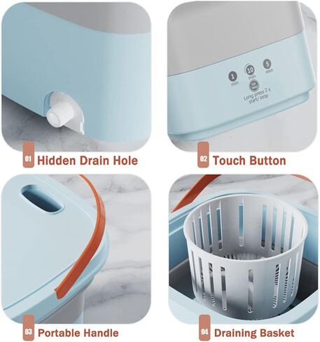 Mini Foldable Washing Machine for Baby Clothes, Underwear or Small Items, Foldable Portable Turbine Washer with Drain Basket for Apartment Dorm, Camping, Travelling, Gift for Friend or Family in Kuwait