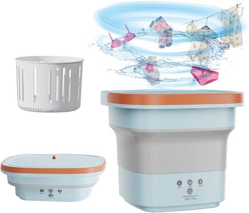Mini Foldable Washing Machine for Baby Clothes, Underwear or Small Items, Foldable Portable Turbine Washer with Drain Basket for Apartment Dorm, Camping, Travelling, Gift for Friend or Family in Kuwait