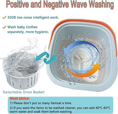 Mini Foldable Washing Machine for Baby Clothes, Underwear or Small Items, Foldable Portable Turbine Washer with Drain Basket for Apartment Dorm, Camping, Travelling, Gift for Friend or Family in Kuwait