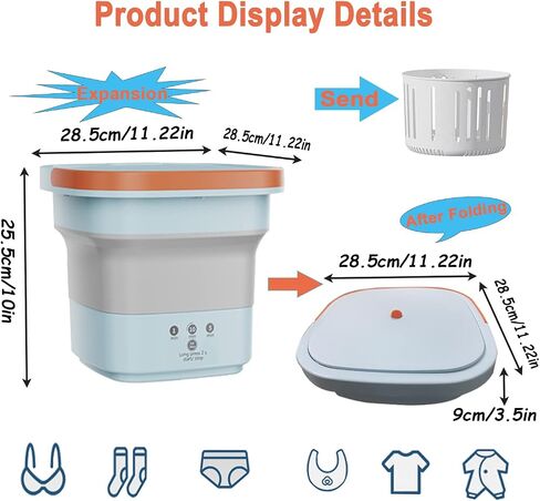 Mini Foldable Washing Machine for Baby Clothes, Underwear or Small Items, Foldable Portable Turbine Washer with Drain Basket for Apartment Dorm, Camping, Travelling, Gift for Friend or Family in Kuwait