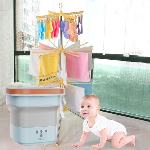 Mini Foldable Washing Machine for Baby Clothes, Underwear or Small Items, Foldable Portable Turbine Washer with Drain Basket for Apartment Dorm, Camping, Travelling, Gift for Friend or Family in Kuwait