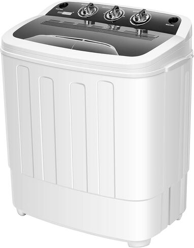 VIVOHOME الكهربائية المحمولة 2 في 1 غسالة غسيل صغيرة بحوض مزدوج ومجفف دوار وغسالة كومبو مع خرطوم تصريف للشقق 13.5 رطل أبيض وأسود in Kuwait