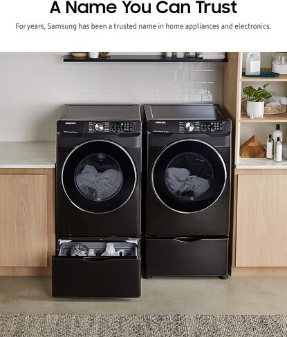 SAMSUNG 27-Inch Washer Dryer Pedestal Stand w/ Pull Out Laundry Storage Drawer, Stainless Steel, WE402NV/A3, Brushed Black in Saudi Arabia