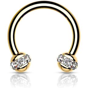Crystals Paved Around ball Gold PVD Over Surgical Steel Horseshoes for Ear Cartilage, Daith, Eyebrow, Nose Septum and More in Saudi Arabia
