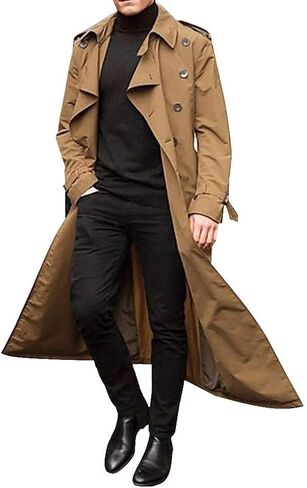 Banana Bucket Men's Trench Coat Windproof Button Overcoat Slim fit Long Lapel Double Breasted Belted Windbreaker Jacket in Saudi Arabia