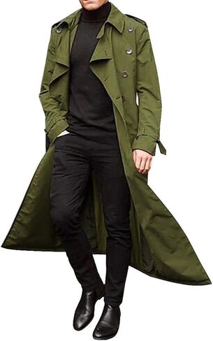 Banana Bucket Men's Trench Coat Windproof Button Overcoat Slim fit Long Lapel Double Breasted Belted Windbreaker Jacket in Saudi Arabia