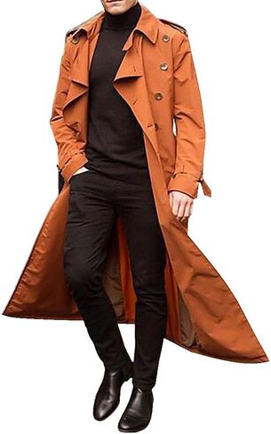 Banana Bucket Men's Trench Coat Windproof Button Overcoat Slim fit Long Lapel Double Breasted Belted Windbreaker Jacket in Saudi Arabia