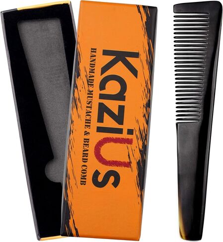 KaziUS Beard & Mustache Comb for Men, Facial Hair Grooming & Styling, Use Wet or Dry. Pocket-sized Handmade Horn Comb of Quality Durable, Saw-Cut and Hand Polished. in Saudi Arabia