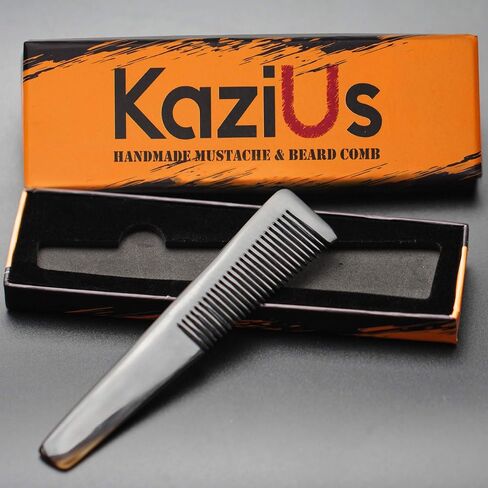 KaziUS Beard & Mustache Comb for Men, Facial Hair Grooming & Styling, Use Wet or Dry. Pocket-sized Handmade Horn Comb of Quality Durable, Saw-Cut and Hand Polished. in Saudi Arabia
