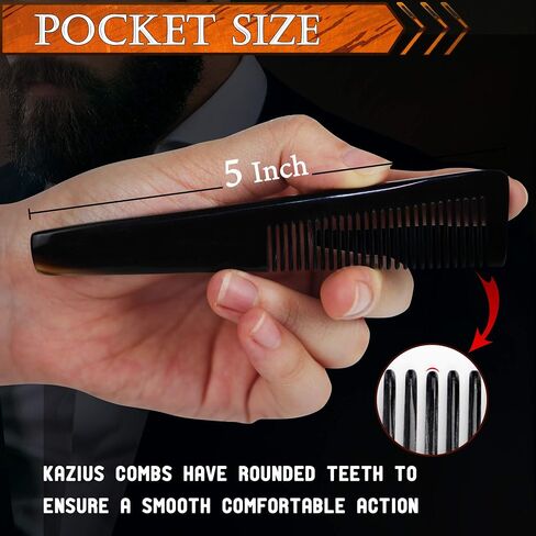 KaziUS Beard & Mustache Comb for Men, Facial Hair Grooming & Styling, Use Wet or Dry. Pocket-sized Handmade Horn Comb of Quality Durable, Saw-Cut and Hand Polished. in Saudi Arabia