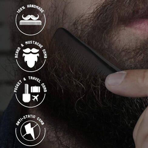 KaziUS Beard & Mustache Comb for Men, Facial Hair Grooming & Styling, Use Wet or Dry. Pocket-sized Handmade Horn Comb of Quality Durable, Saw-Cut and Hand Polished. in Saudi Arabia
