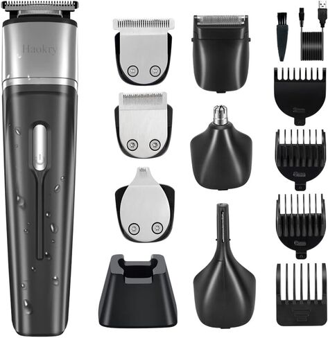 ماكينة تشذيب اللحية من هاوكي، ماكينة حلاقة شعر لاسلكية للرجال، ماكينة حلاقة الوجه والشارب والأنف والأذن مقاومة للماء، ماكينة حلاقة كهربائية 6 في 1، مجموعة حلاقة لقص شعر الجسم والشارب in Kuwait