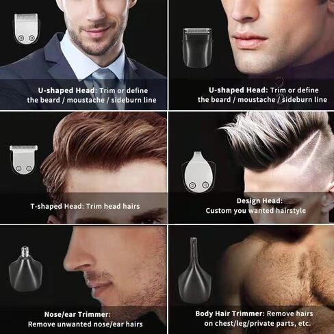 ماكينة تشذيب اللحية من هاوكي، ماكينة حلاقة شعر لاسلكية للرجال، ماكينة حلاقة الوجه والشارب والأنف والأذن مقاومة للماء، ماكينة حلاقة كهربائية 6 في 1، مجموعة حلاقة لقص شعر الجسم والشارب in Kuwait
