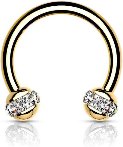 Crystals Paved Around ball Gold PVD Over Surgical Steel Horseshoes for Ear Cartilage, Daith, Eyebrow, Nose Septum and More in Saudi Arabia