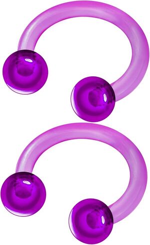 2Pcs Acrylic Purple 16 Gauge 5/16 8mm Horseshoe Circular Barbell Piercing Jewelry Daith Eyebrow Nose Lip Rook 3mm Ball M0565 in Saudi Arabia