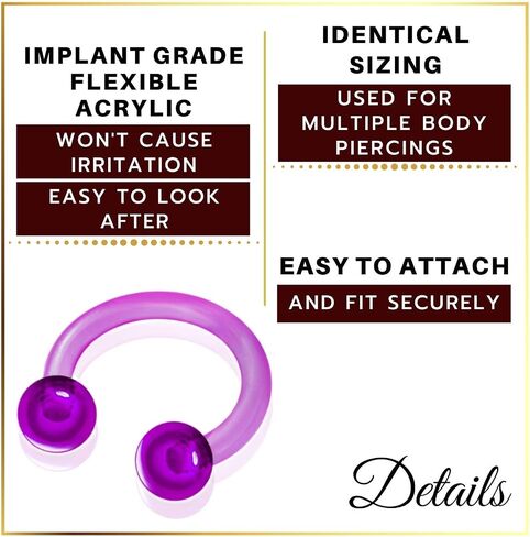 2Pcs Acrylic Purple 16 Gauge 5/16 8mm Horseshoe Circular Barbell Piercing Jewelry Daith Eyebrow Nose Lip Rook 3mm Ball M0565 in Saudi Arabia