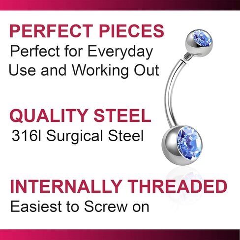 bodyjewellery 14g 1/2 Internally Threaded Belly Ring Banana Crystal Surgical Steel navels Stud Non Dangle Ball D4HCG- Pick Color in Saudi Arabia