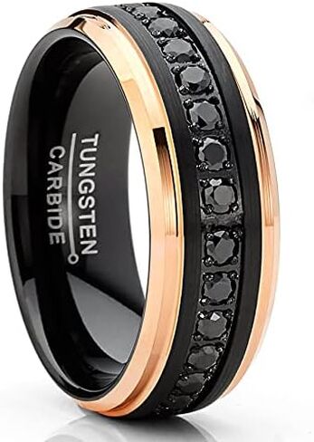 Metal Masters Co. Men Tungsten Two-Tone Wedding Band Hammered Eternity Ring CZ Comfort-Fit 8MM in Saudi Arabia