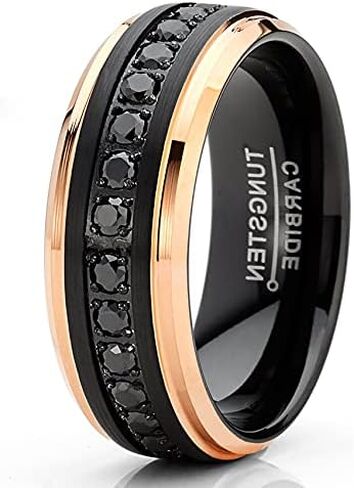 Metal Masters Co. Men Tungsten Two-Tone Wedding Band Hammered Eternity Ring CZ Comfort-Fit 8MM in Saudi Arabia