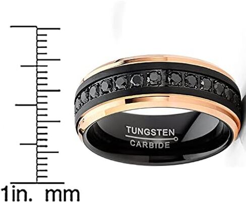 Metal Masters Co. Men Tungsten Two-Tone Wedding Band Hammered Eternity Ring CZ Comfort-Fit 8MM in Saudi Arabia
