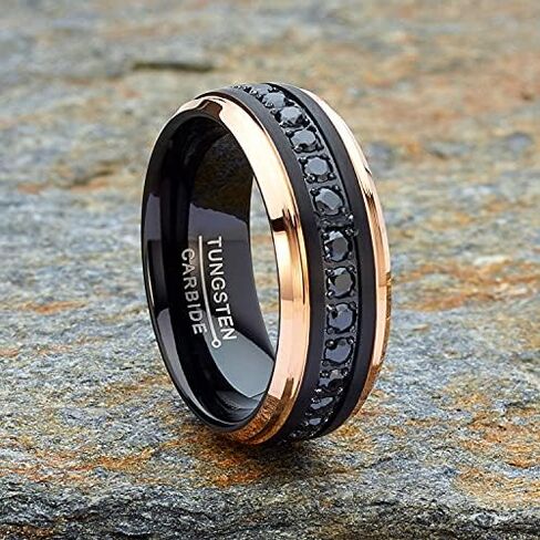 Metal Masters Co. Men Tungsten Two-Tone Wedding Band Hammered Eternity Ring CZ Comfort-Fit 8MM in Saudi Arabia