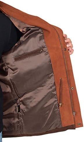 Mens Real NUBUCK Leather Parka Jacket Brown/ Tan Trim 3/4 Long Car Coat - Henry in Kuwait