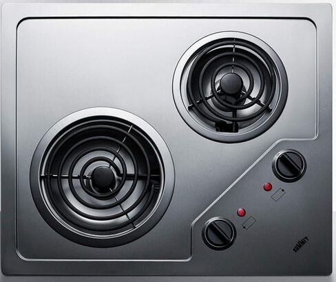 Summit CR2B224S 22"" Electric Cooktop with 2 Coil Elements 230 Volt Operation Indicator Lights Push-to-Turn Controls and Indicator Lights in Stainless Steel in Saudi Arabia