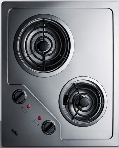 Summit CR2B224S 22"" Electric Cooktop with 2 Coil Elements 230 Volt Operation Indicator Lights Push-to-Turn Controls and Indicator Lights in Stainless Steel in Saudi Arabia