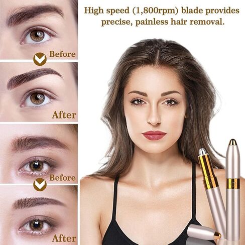 ماكينة تشذيب الحواجب الكهربائية للنساء مع ضوء LED قابلة لإعادة الشحن - ماكينة إزالة شعر الوجه بدقة غير مؤلمة ومزيل الحواجب للوجه والأنف والشفاه | ذهب in Saudi Arabia