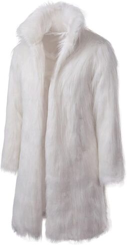 BADHUB Men's Long Sleeve Fluffy Faux Fur Winter Warm Overcoat, Long Thicken Soft Jacket Outerwear Fashion Long Trench Coat in Saudi Arabia