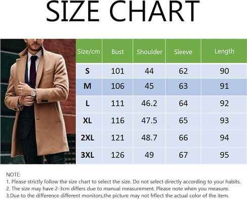 Maiyifu-GJ Men Notched Lapel Wool Trench Coat Classic Single Breasted Mid Long Pea Coats Winter Warm Slim Business Overcoat in Saudi Arabia