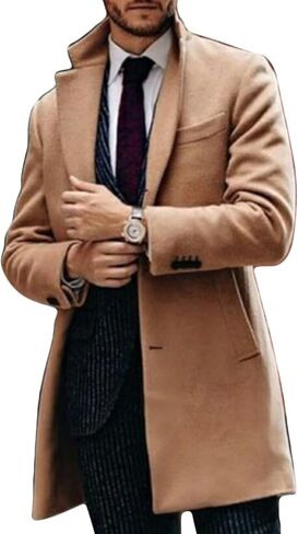 Maiyifu-GJ Men Notched Lapel Wool Trench Coat Classic Single Breasted Mid Long Pea Coats Winter Warm Slim Business Overcoat in Saudi Arabia