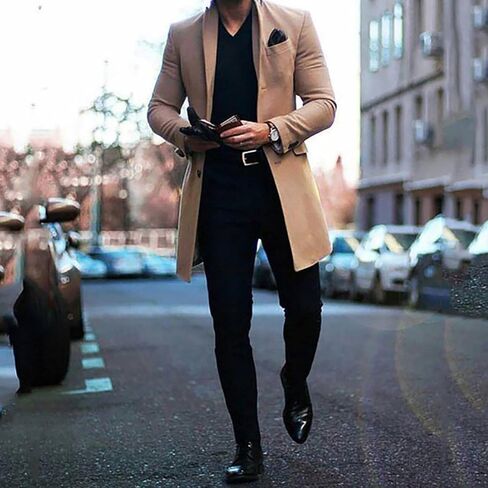 Maiyifu-GJ Men Notched Lapel Wool Trench Coat Classic Single Breasted Mid Long Pea Coats Winter Warm Slim Business Overcoat in Saudi Arabia