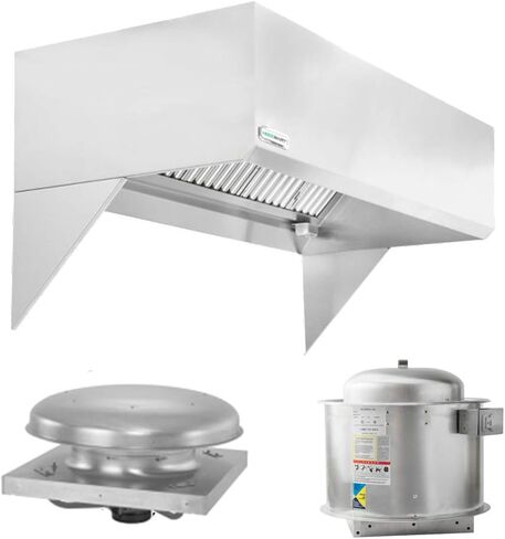 HOODMART 8' Kitchen Hood System for Restaurant with Economy Makeup Air | Includes Exhaust Fan, Low Profile Supply Fan, Equipment Accessories, and Installation Hardware, Heavy Duty Steel in Saudi Arabia