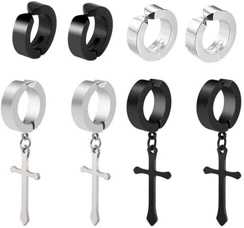 3 Pairs Clip On Hoop Earrings Set Stainless Steel Unisex Non Piecerd Hoops Jewelry for Men Women Cartilage Ear Cuffs Punk Rock Earrings in Saudi Arabia