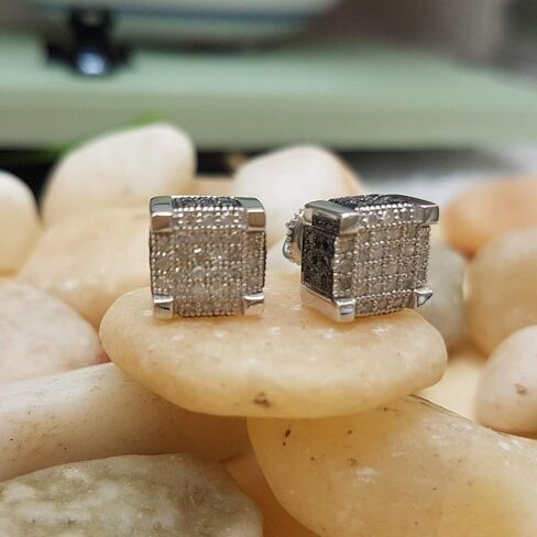 Dazzlingrock Collection 0.97 Carat (ctw) Round Black & White Diamond Mens Micro Pave Ice Cube Hip Hop Stud Earrings 1 CT in Saudi Arabia