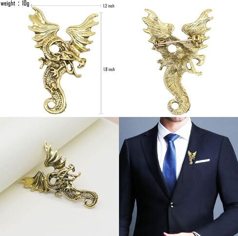 Retro Gragon Brooch Gold Plated Elegant Animal Corsage Suit Jacket Brooch Pin Fashion Jewelry for Men Husband Gifts in Saudi Arabia